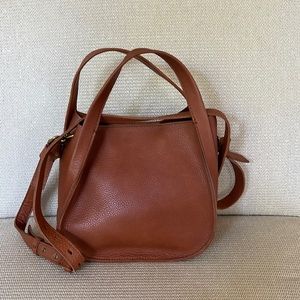 Leather purse with top handles and crossbody